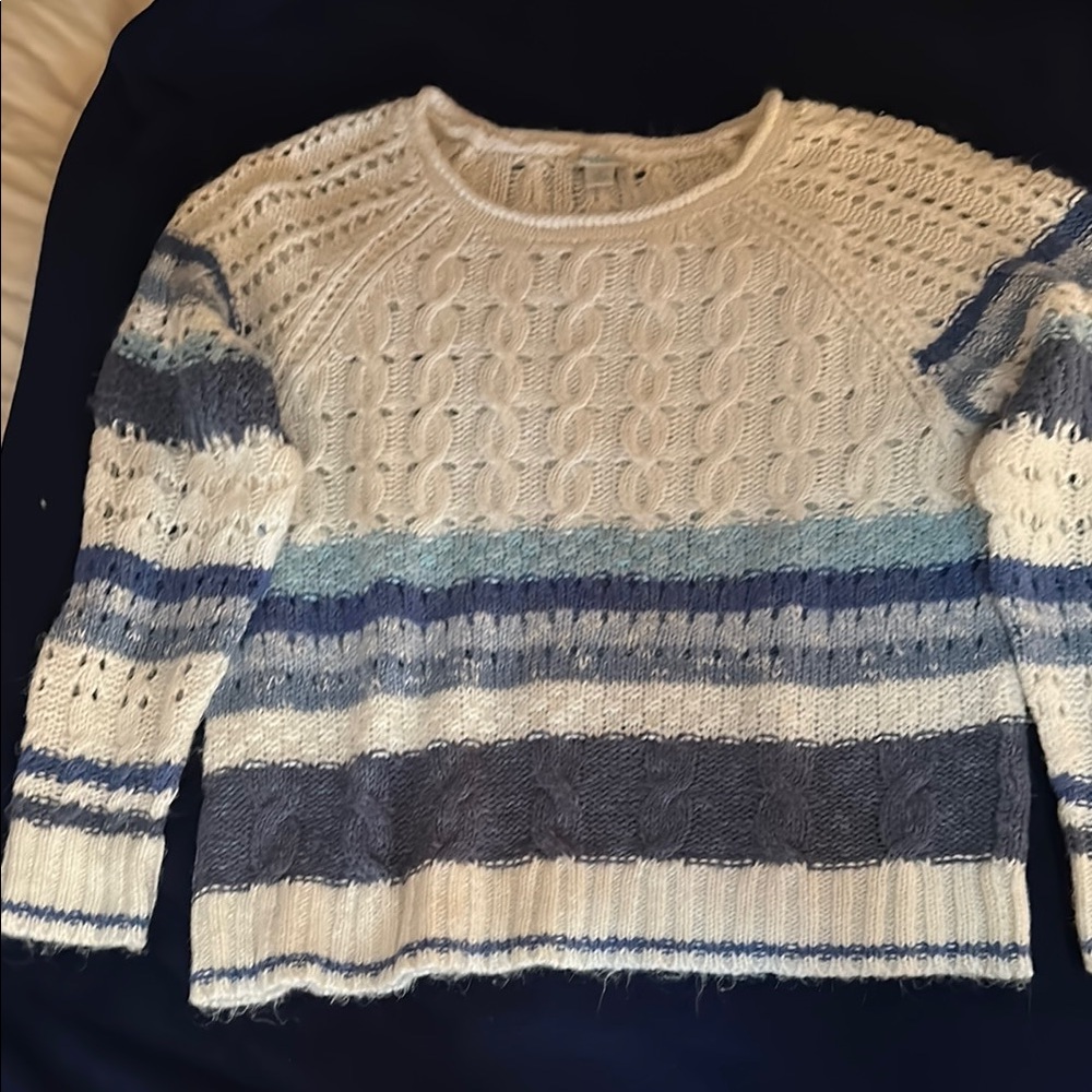 Womens white with blue stripes sweater.